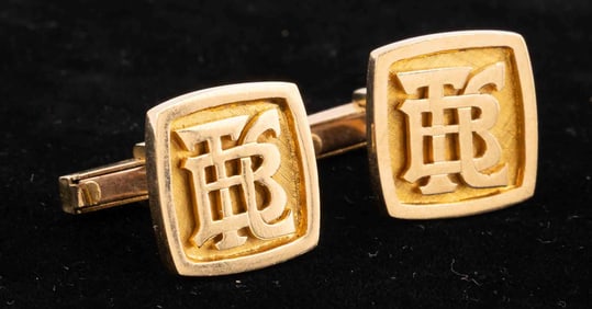 Mens Monogrammed 18kt Yellow Gold Cufflinks