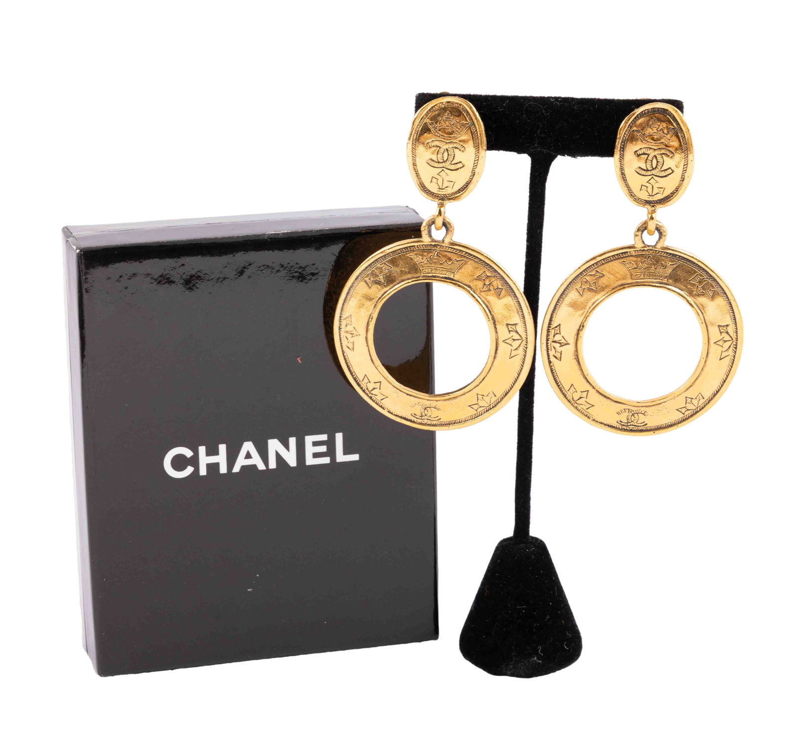 Vintage Chanel Royal Crown CC Clip-On Earrings with Box (1 of 5)