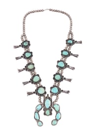 Vintage Native American Squash Blossom Turquoise Necklace