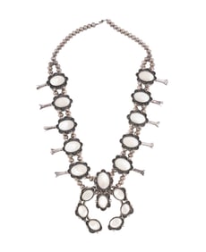 Vintage Native American Squash Blossom Mother of Pearl Necklace