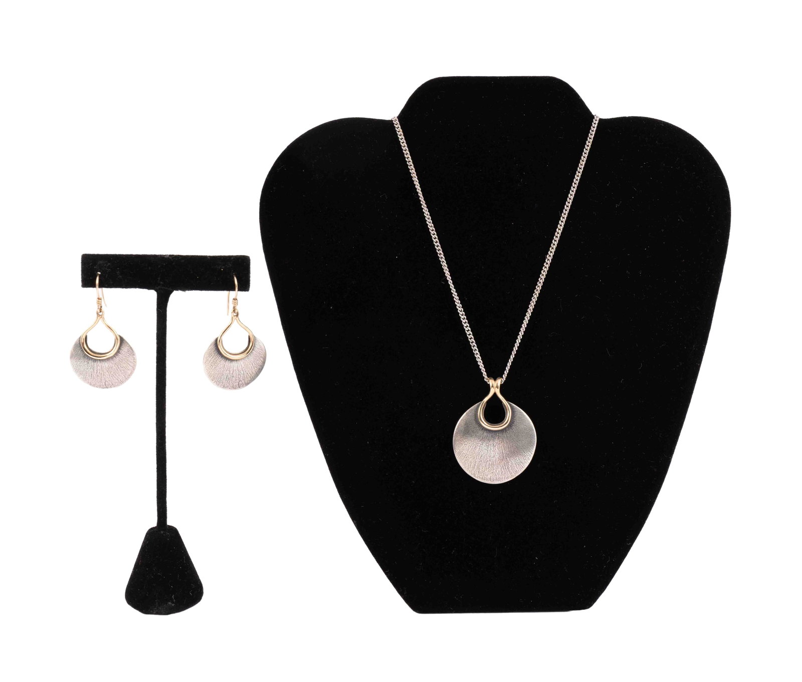 James Avery Silver & Gold Necklace with Earrings: A beautiful set of silver earrings and matching necklace with gold trim by James Avery.