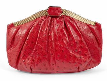 Judith Leiber for Neiman Marcus Red Ostrich Leather Clutch
