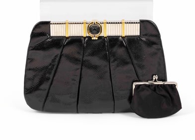 Judith Leiber Black Clutch with Silver Goldtone Hardware