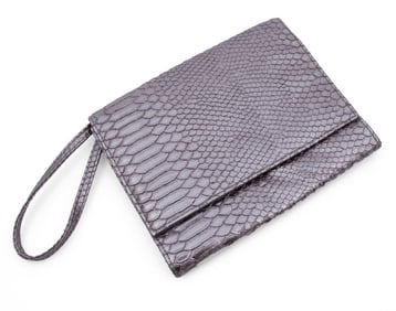 Neiman Marcus Platinum Faux Snakeskin Wristlet Pochette
