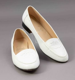 Vintage White Leather Loafers Signed Chanel