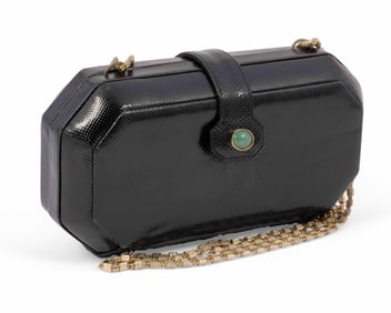 Judith Leiber Black Leather Clutch with Strap