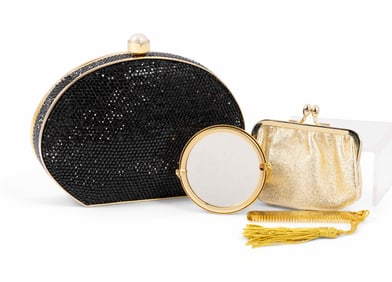Judith Leiber Black and Gold Rhinestone Clutch
