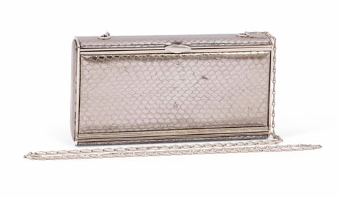 Ladies Vintage Judith Leiber Snakeskin Silver Cocktail Purse