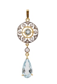 Diamond and Aquamarine Gold Pendant