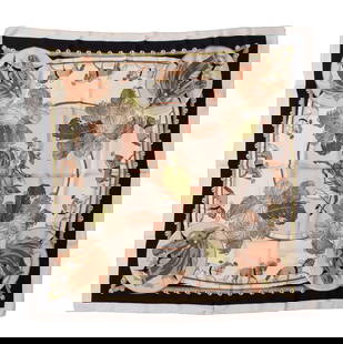 Chevaux de cirque Rare silkscarf Hermes by Hugo Grykar 1948: This silk scarf was designed by Hugo Grykar and published in 1948. Marked Hermes on the corner It is in good condition, however, with yellow stains. Measuring: H 31.5 in x 33.8 inches