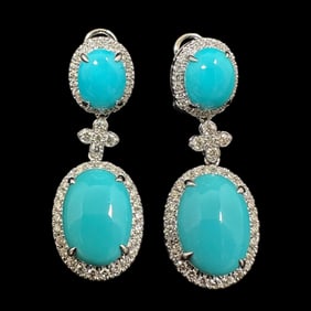 Turquoise and Diamond Dangling Earrings