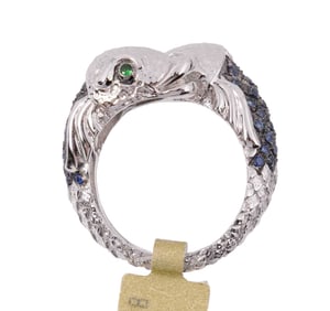 Sapphire and Silver Fish Ring