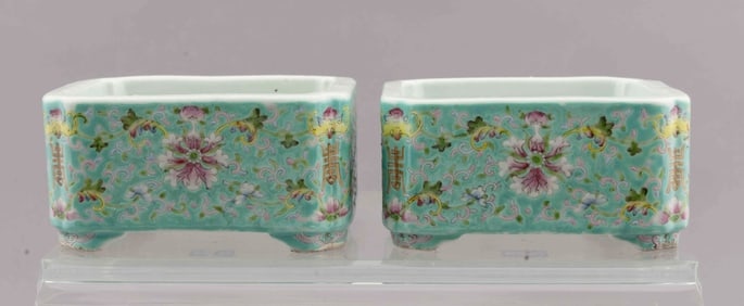 Pair of Republic Period Famille Rose Enabled Planters