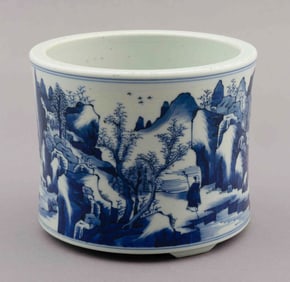 19th Century Blue and White Chinese Brush Pot