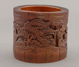 19th-Century Chinese Carved Bamboo Brush Pot