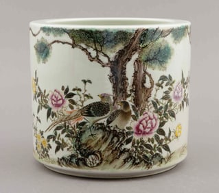 Republic Period Large Famille Rose Porcelain Brush Pot