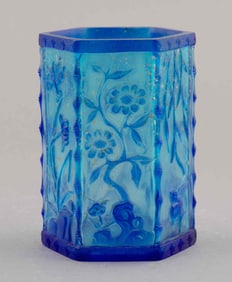 Chinese Carved Glass Brush Pot In The Manner of Qing Dynasty