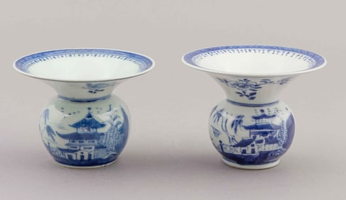 19th-Century Chinese Blue and White Porcelain Spittoons