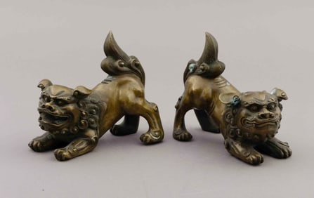 A Pair of Bronze Chinese Foo Dogs In The Manner of Qing Dynasty