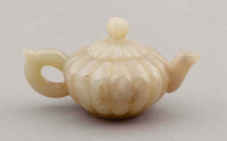 Small Chinese Jade and Hardstone Carved Teapot In The Manner of Qing Dynasty