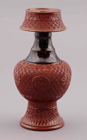 Rare Chinese Cinnabar Laquer-Imitated Porcelain Vase