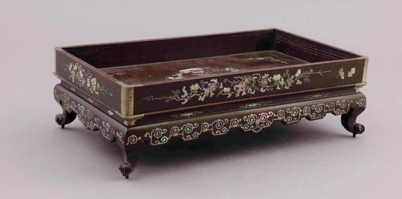 Chinese Carved Hardwood Stand with Mother-of-Pearl Inlay