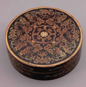 Chinese Finely Painted Red and Gilt Lacquered Round Box In The Manner of Qing Dynasty