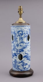 Chinese Republic Period Blue and White Porcelain Pierced Lamp Base