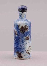 Chinese Blue, White and Copper Glazed Porcelain Snuff Bottle