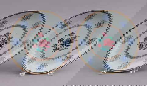 Pair of Chinese Famille Rose Floral Plates In The Manner of Qing Dynasty