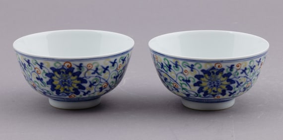 Pair of Chinese Porcelain Doucai Glazed Bowls