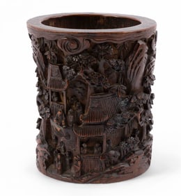 Chinese Heavily Carved Bamboo Brush Pot
