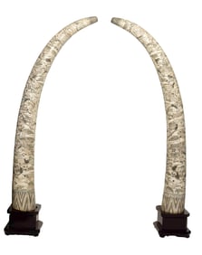 Pair of Carved Faux Bone Tusks