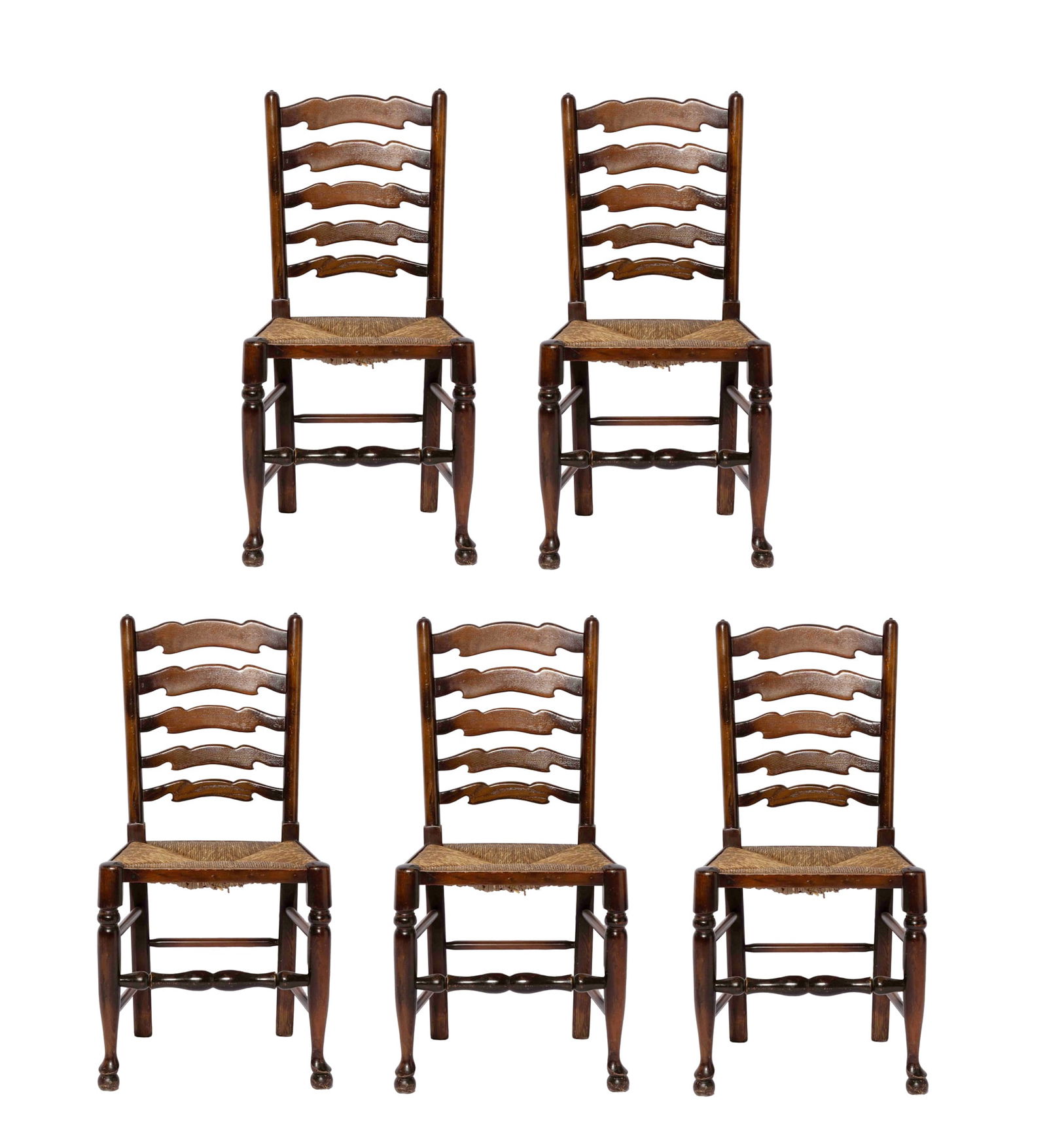 Set of Five Ladder Back Wooden Chairs