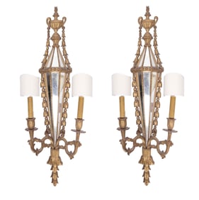 Art Nouveau Carved Wood Wall Sconces