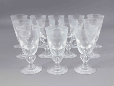 Set of Twelve Steuben Crystal Teardrop Water Goblets