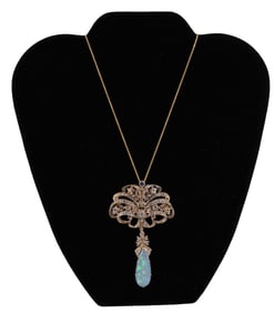 Diamonds, Opal and Sapphire Brooch