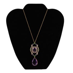 Diamond, Amethyst, Emerald and Moonstone Necklace
