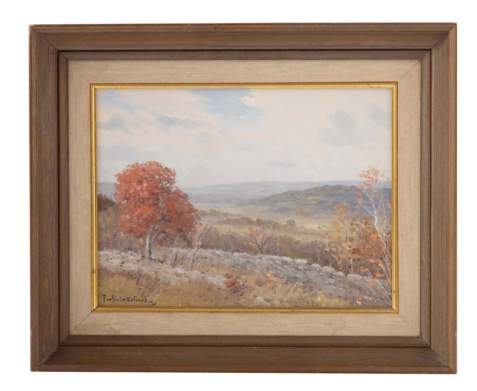 Porfirio Salinas, Texas Landscape, Oil on Canvas: Porfirio Salinas (American, 1910 - 1973) Texas Landscape Oil on canvas measuring H 9 x W 12 Signed Porfirio Salinas - 61 in the lower left corner On a wooden frame measurin