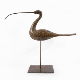 Guy Taplin Bronze Crane Standing Curlew & Wooden Fish