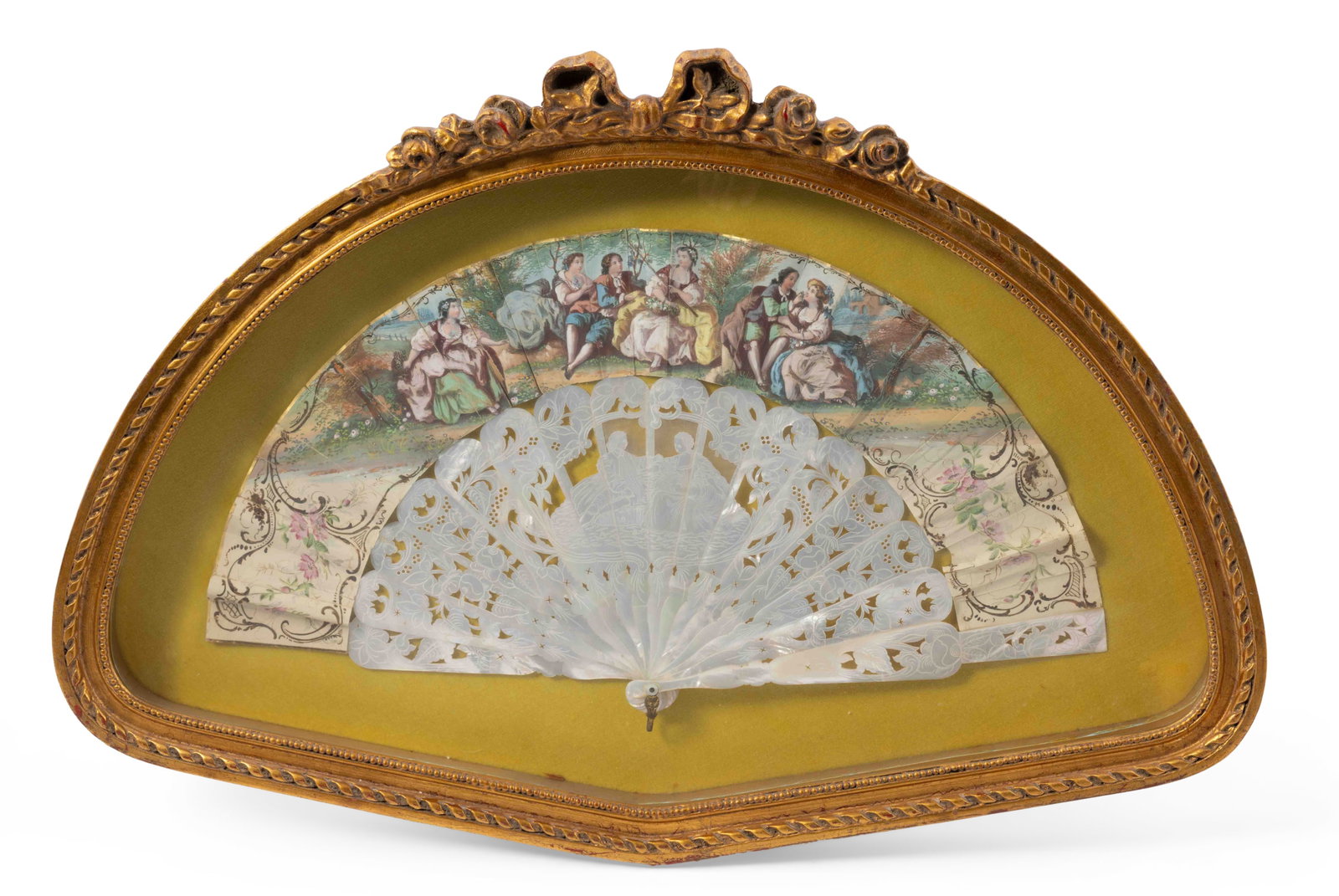 Framed Antique Mother of Pearl Decorated Fan (1 of 3)