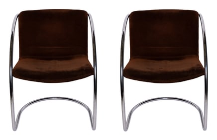 Pair of Mies van der Rohe Modern Style Brown Velvet Chairs