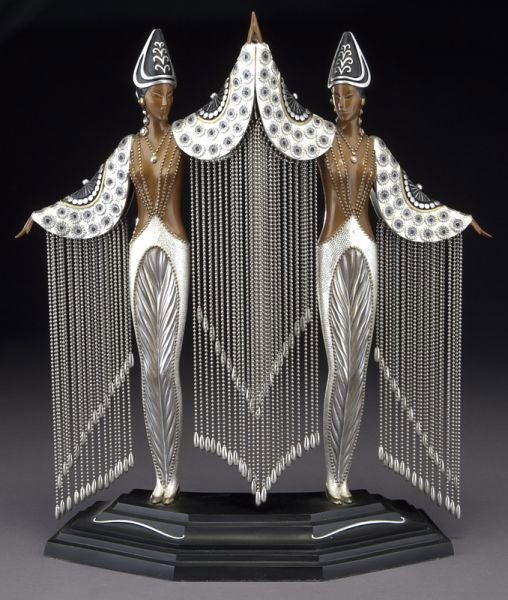 Erte (Romain de Tirtoff) "Les Bijoux de Perle": Erte (Romain de Tirtoff) "Les Bijoux de Perle" cold-painted bronze figure. Signed "Erte"; stamped and copyrighted "1990 Sevenarts Ltd. London 442/500" with foundry stamp "DS". Erte (Romain de Tirtoff)