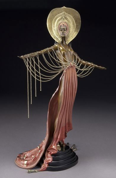 Erte (Romain de Tirtoff) "L'Oriental" cold-painted: Erte (Romain de Tirtoff) "L'Oriental" cold-painted bronze figure. Signed "Erte"; stamped and copyrighted "1989 Chalk and Vermilion and Sevenarts 361/375". Accompanied by certificate from Chalk and Ver