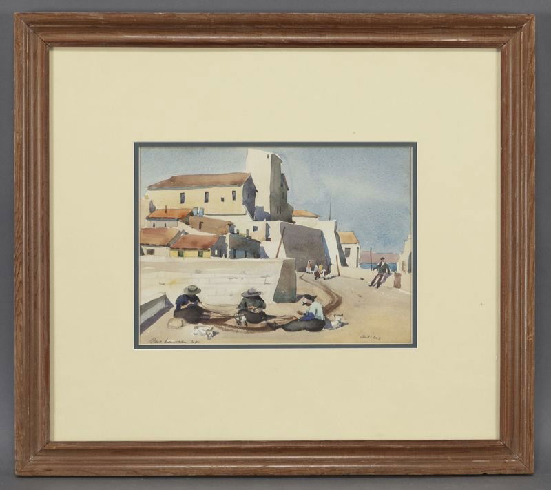 Paul Starrett Sample, "Antibes" watercolor on: Paul Starrett Sample, "Antibes" watercolor on paper, 1938. Signed and dated in pencil lower left "Paul Sample 38" and inscribed lower right "Antibes"; with label on the reverse "Tone Price: Rare Books