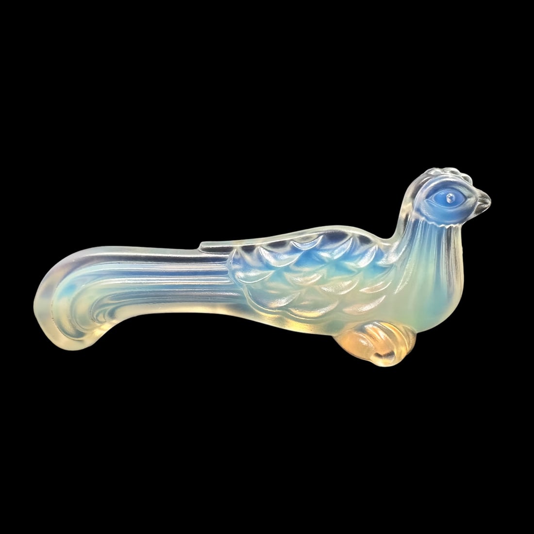 Sabino Opalescent Glass Pheasant: A cute art glass pheasant by Sabino. Measuring H 4 x W 2 x D 2 inches. Excellent condition.