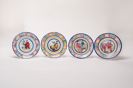 Four French Faience HB Quimper Plates