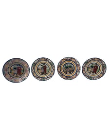 Four French Faience HB Quimper Plates
