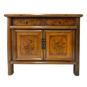 A Late 19th, Early 20th Century Chinese Taiwan Ink Drawing Cabinet in Two Segments in Elmwood