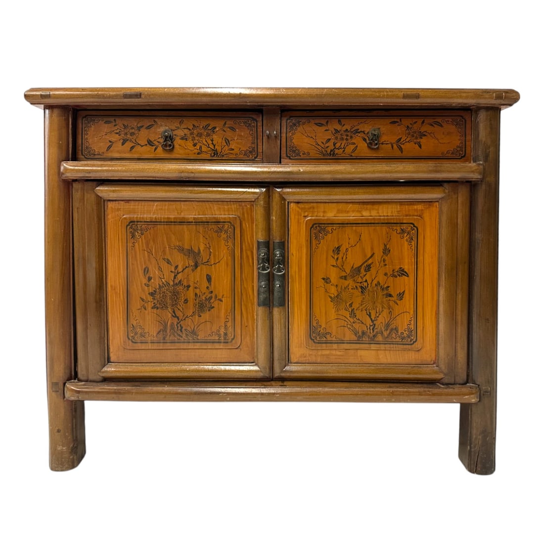 A Late 19th, Early 20th Century Chinese Taiwan Ink Drawing Cabinet in Two Segments in Elmwood (1 of 13)